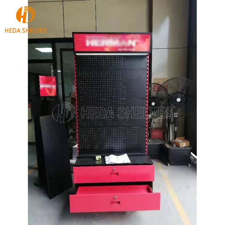 Floor-Standing Metal Pegboard Display Racks for Power Tools for Hardware Store Showroom