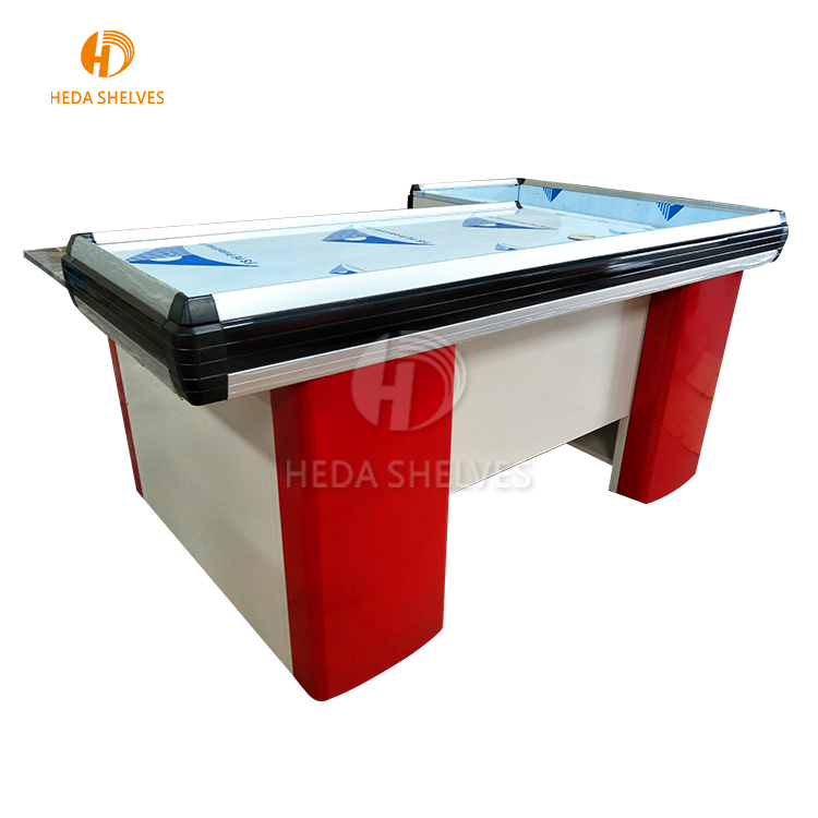 Fast Auto Cashier Counter Stainless Steel Supermarket Checkout Counter With Conveyor Belt