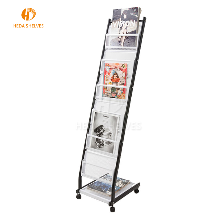 Office Furniture 4 Tier Steel Iron Free Floor Standing Newspaper Rack
