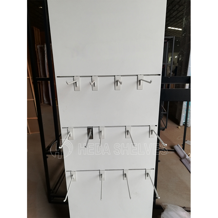 Customized White Single Side Display Rack With Slatwall Hooks