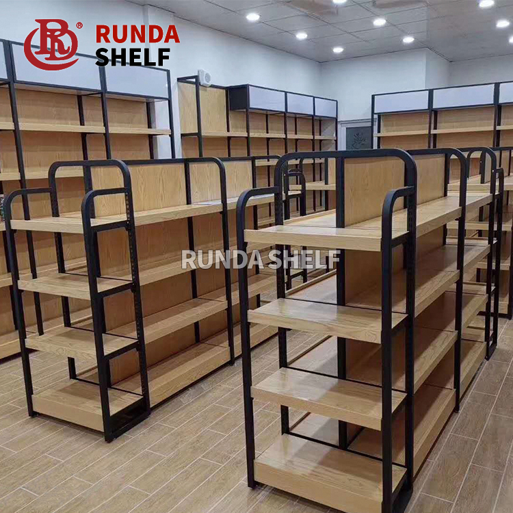 RD 38 Boutique Supermarket Light Are Steel and Wood Combination Shelf Suitable for Mini Supermarket Grocery Store