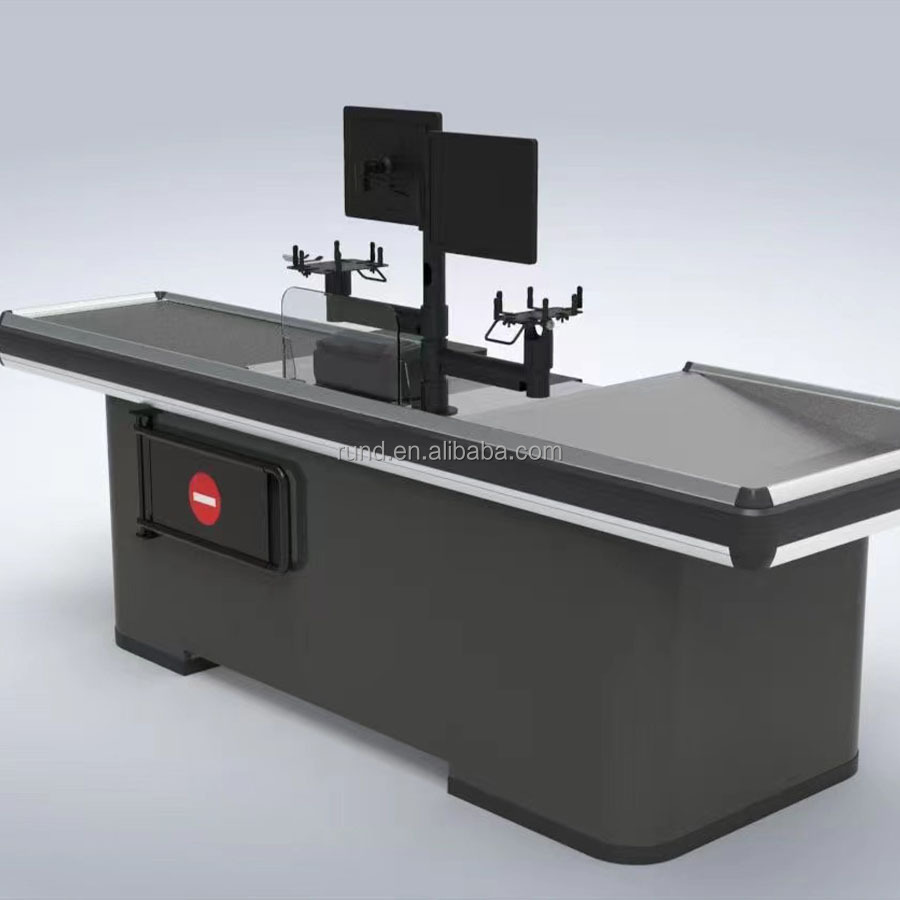 RunDa H850mm Brown Heavy-Duty Metal Design Double-Sided Checkout Counter for Grocery Supermarket Shelves Use