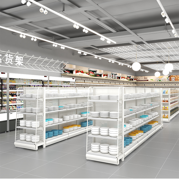Double-Sided Light Duty Cold Rolled Steel Supermarket Shelves Pharmacy Store Grocery Metal Display Stand for Sale