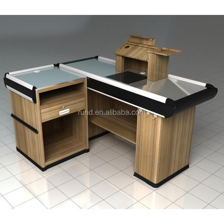 Steel and MDF Supermarket & Retail Store Checkout Counter with Corner Rack