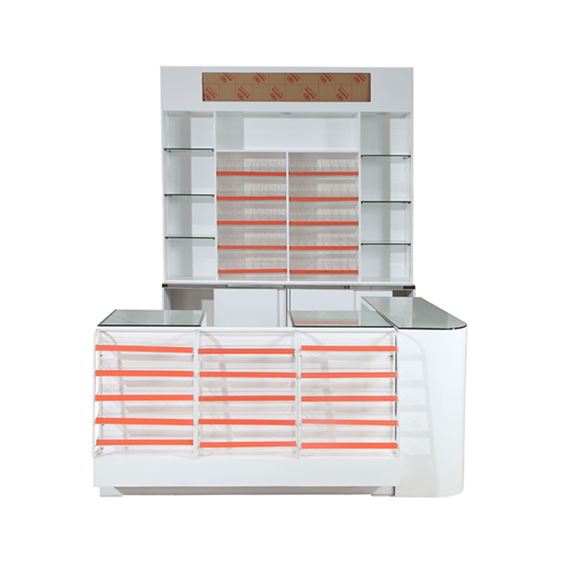 Steel and MDF Supermarket & Retail Store Checkout Counter with Corner Rack