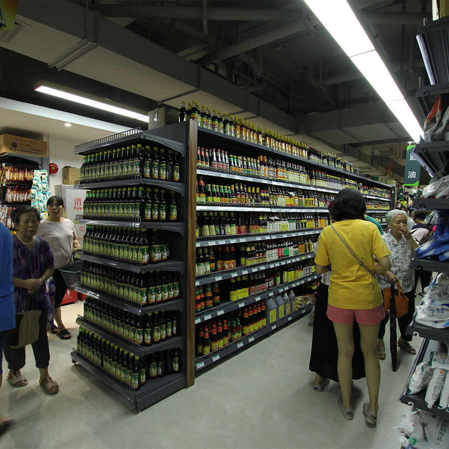 Heavy-Duty Steel Gondola Shelf Double-Sided Display Stand Rack for Supermarket and Store Modern Appearance