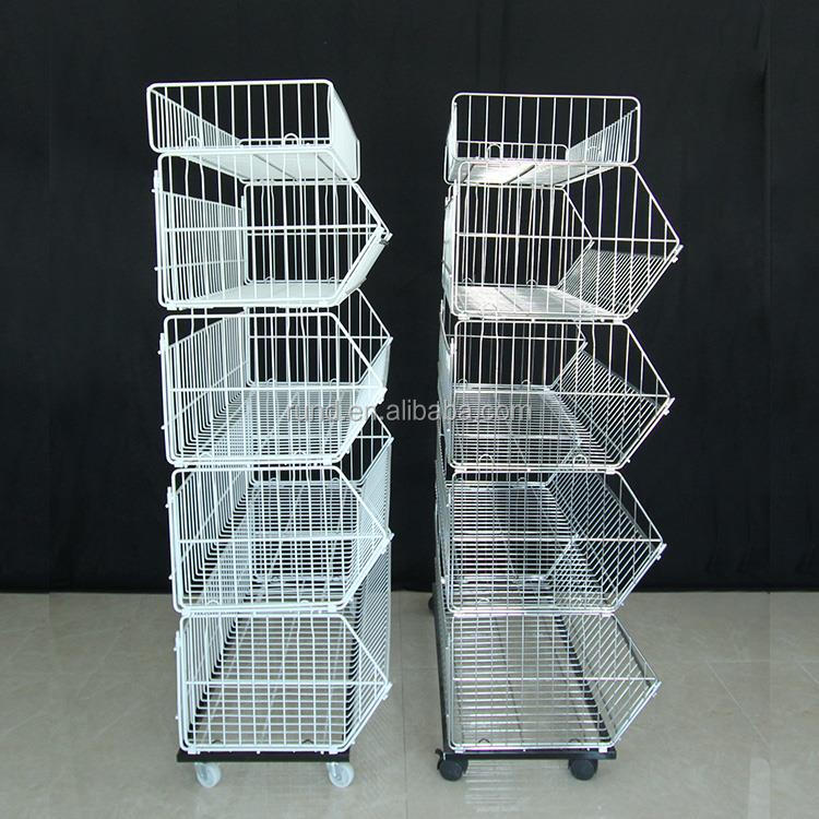 RD Metal Snack Display Rack Single-Sided Store Grid Shelving with Wire Basket Stands for Supermarket Snacks Storage