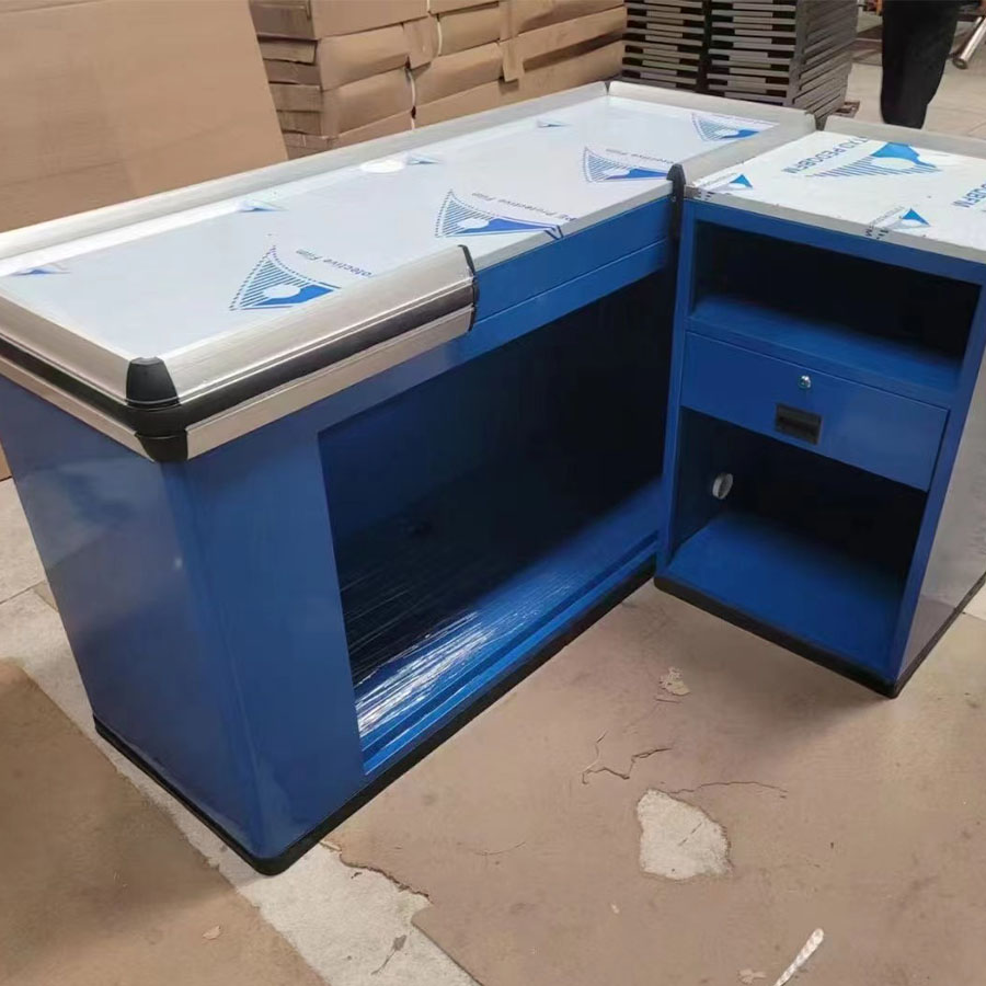 Modern Wood Supermarket Cash Counter GREY WOODEN COLOR 600*600*830mm ISO9001 Certified for Grocery Store Checkout
