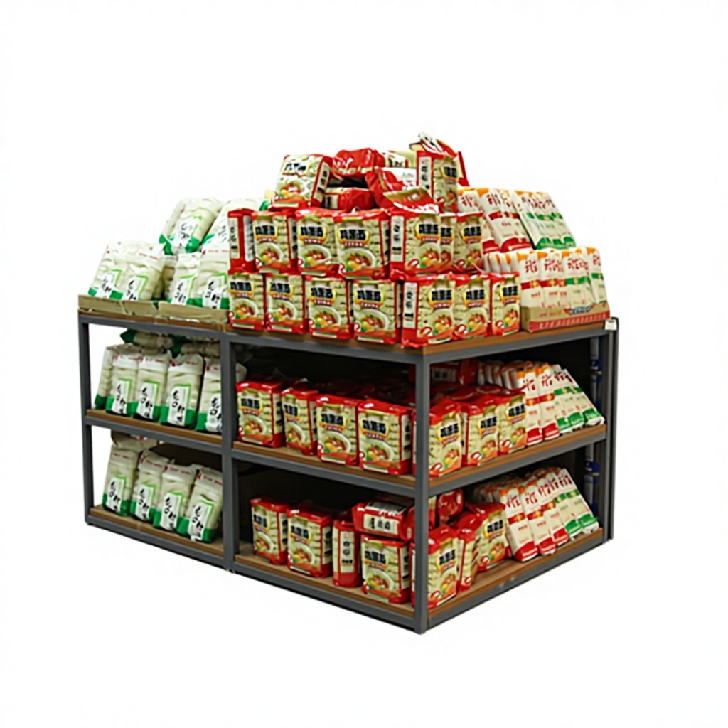 Supermarket Rack Metallic Wood Shelves Milk Grain Oil Daily Chemical Washing Stack Head Rack