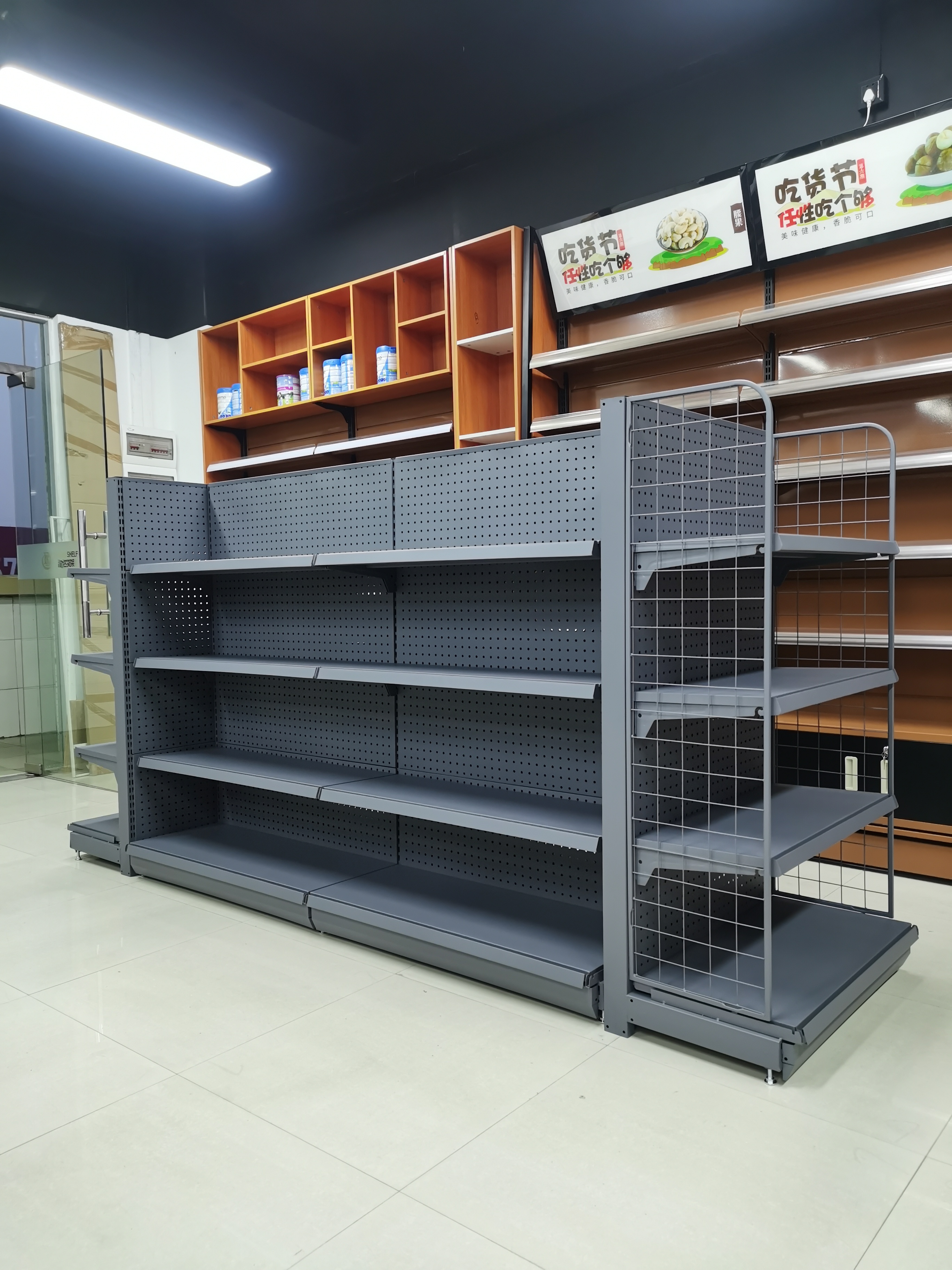 Supermarket Double-sided Heavy Duty & Light Duty Freestanding Grocery Shelves Metal Rack Display