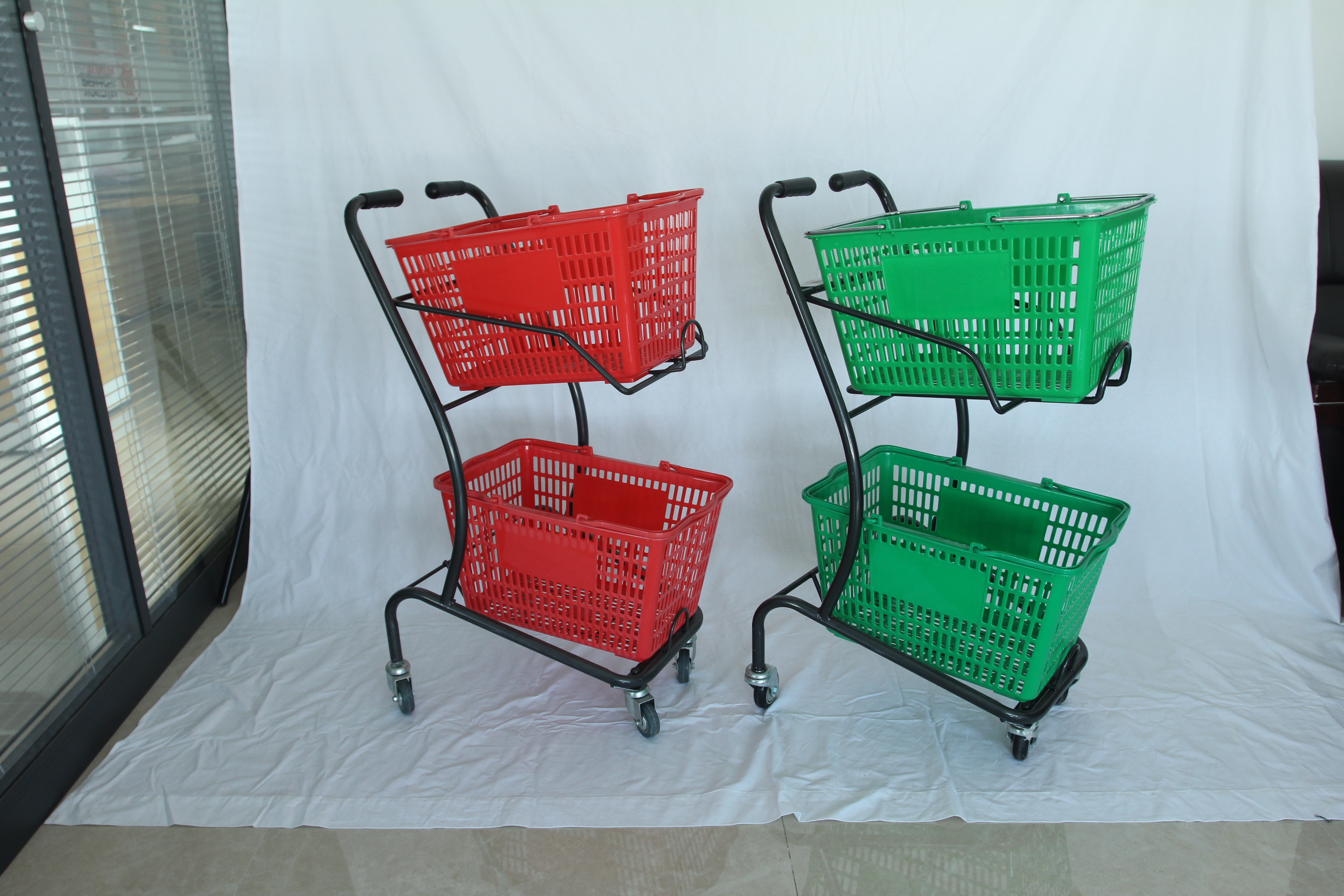 Supermarket Shopping Cart Double Trolley KTV Black Trolley Property Home Shopping Cart Fruit Shop Convenience Store Trolley Rz