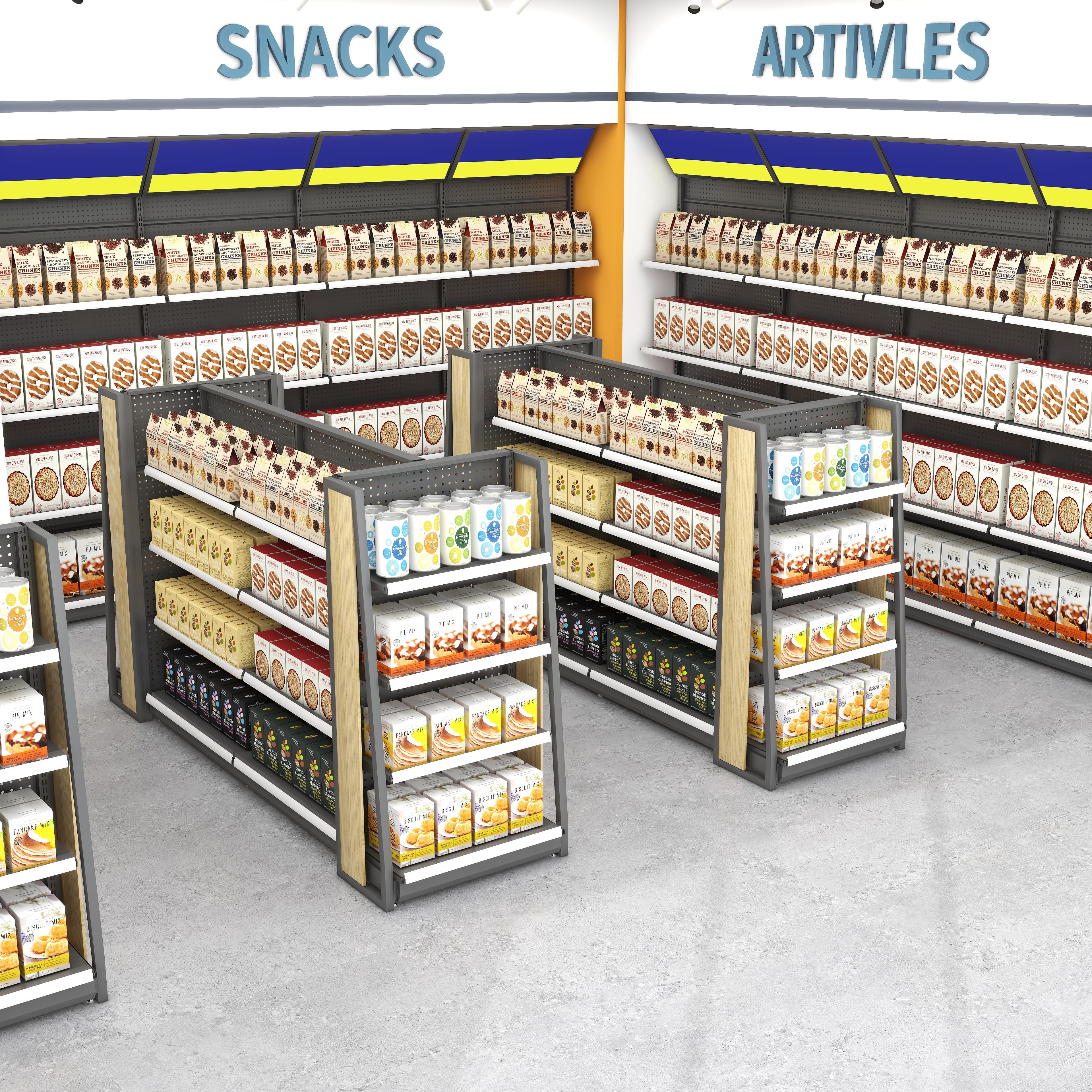 Boutique Chain Snack Supermarket Double-sided Nakajima Wood Side Panel Shelves