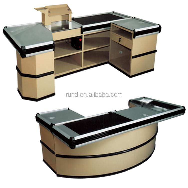 Steel and MDF Supermarket & Retail Store Checkout Counter with Corner Rack