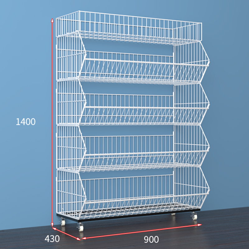 China Factory 5 Tier Wire Basket Stand Display Rack Stainless Steel Standing Basket