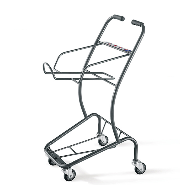 Supermarket Shopping Trolley Foldable Black with Chrome Plated Wheels Coin-Lock Feature Plastic Steel Material Unfolding Feature