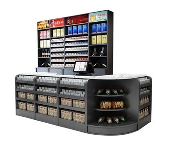 Supermarket and Retail Store Checkout Counter Steel and MDF with Corner Rack