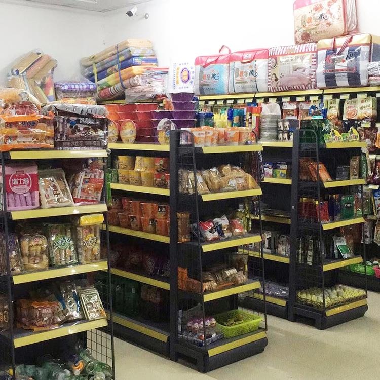Light Duty Double-Sided Metal Shelves 120KG Retail Store Display Rack Steel for Grocery Supermarket Items Food Gondola Items