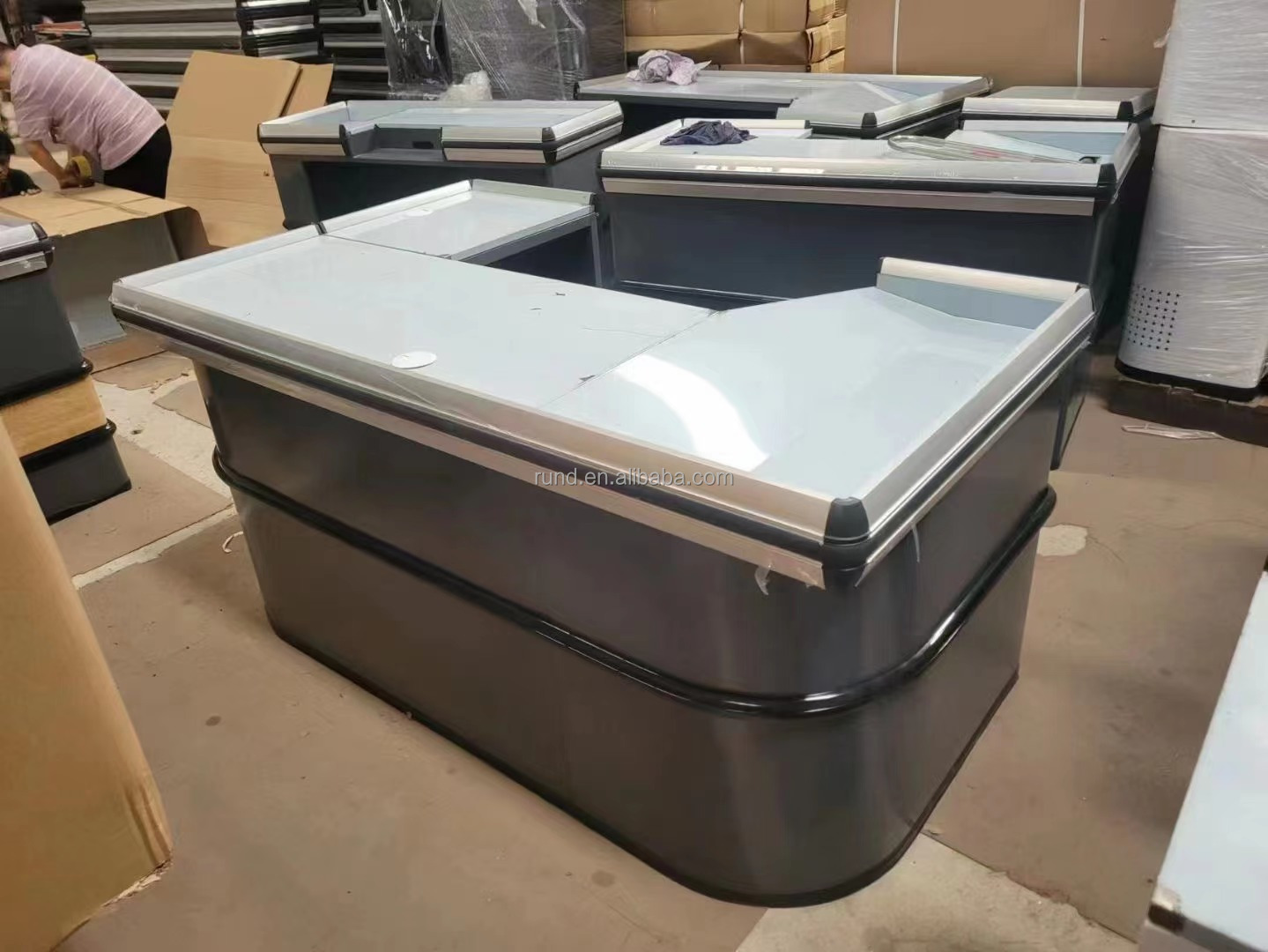 Hot Sale Checkout Counter for Supermarkets and Retail Stores Cashier Check Table with Stone Design Made of Durable MDF Wood