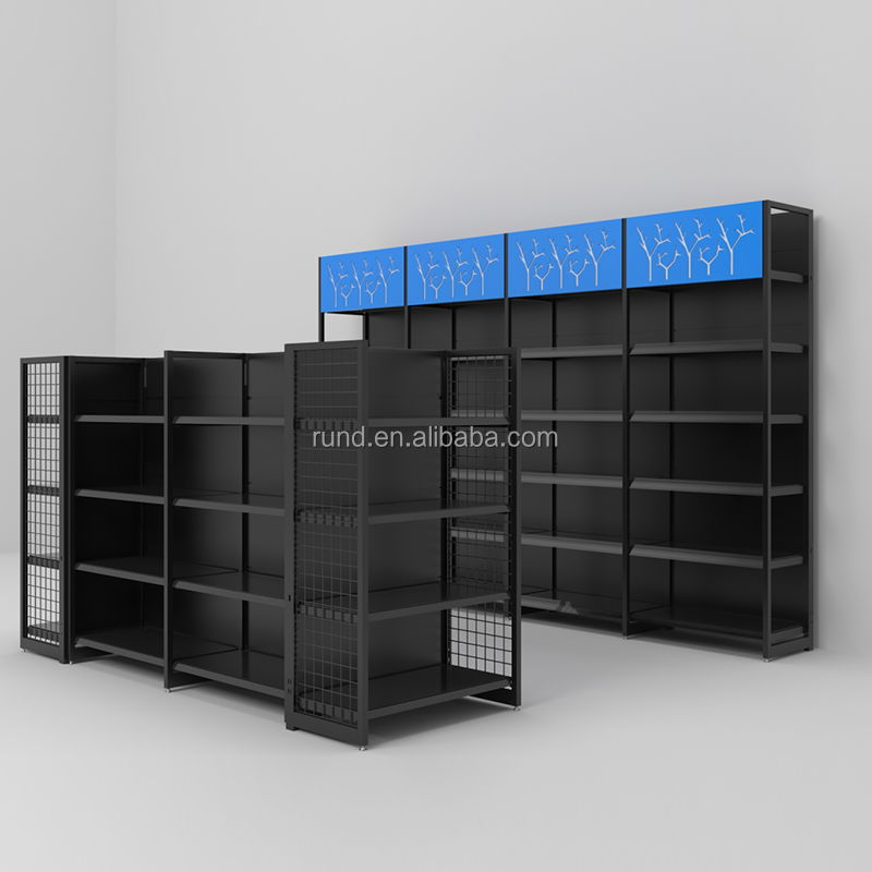 Adjustable New Four-Column Gondola Steel Display Stand From Runda Shelf Supermarket Rack for Store Use Metal/Metallic Material