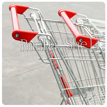 Asian Supermarket Folding Hand Trolley with Coin Lock Zinc Plated Plastic & Steel 50-130kg Capacity Red/Blue Shopping Cart