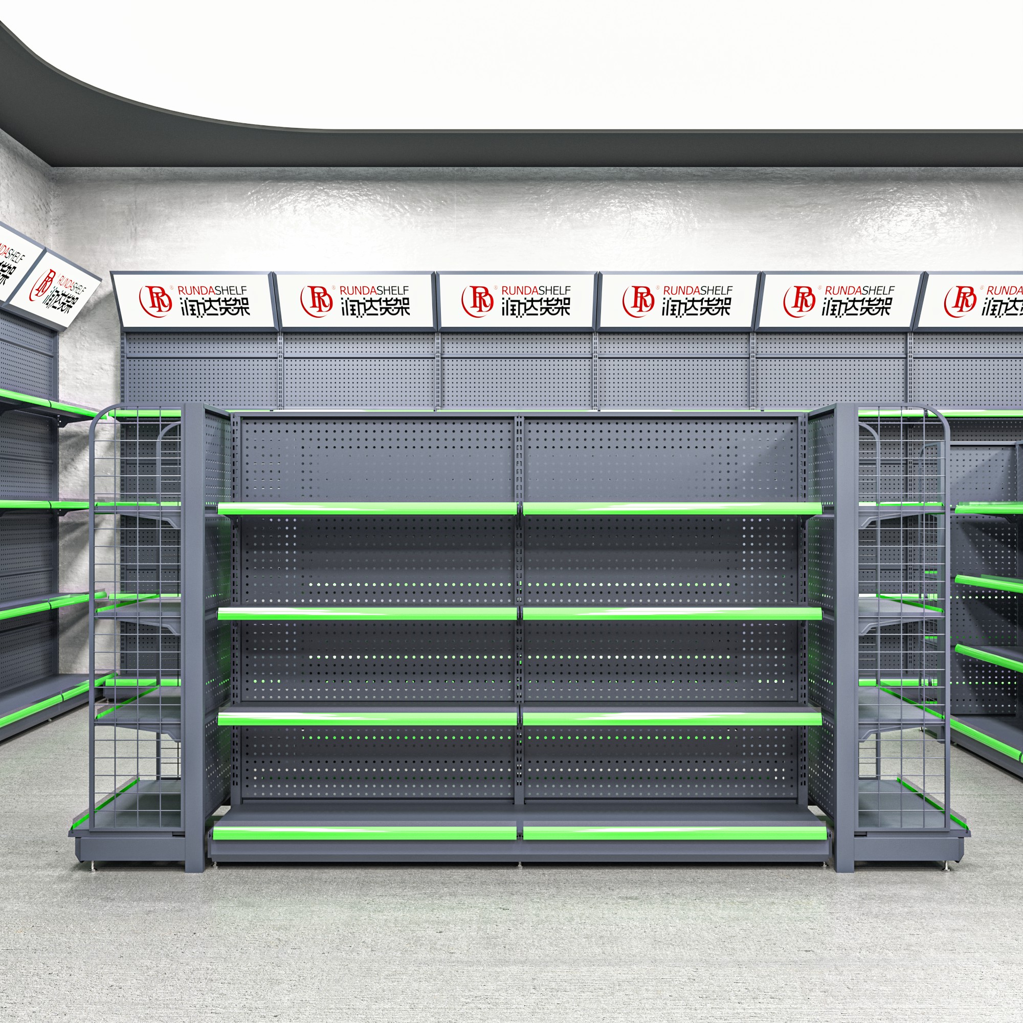 Modern Heavy-Duty Double-Sided Steel Metal Rack Display Gondola Iron Supermarket Shelves for Grocery Convenience Store Storage