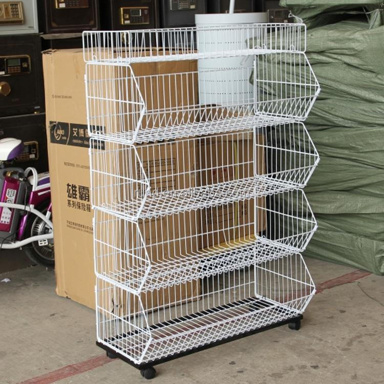 RD Metal Snack Display Rack Single-Sided Store Grid Shelving with Wire Basket Stands for Supermarket Snacks Storage