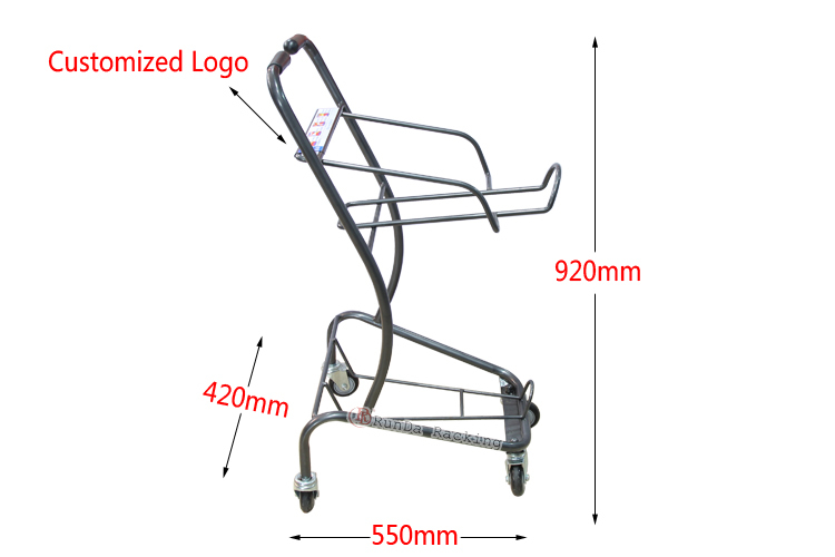 Convenience Store & Supermarket Dual-Layer Shopping Cart with Wheels Household Double-Tiered Trolley for Mall Shopping