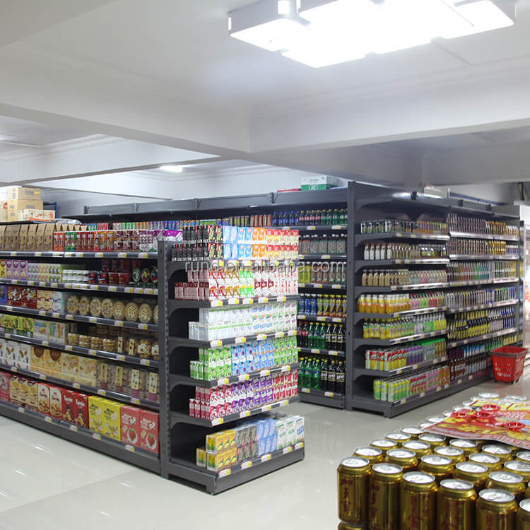Heavy-Duty Single-Sided Supermarket Rack Durable Metal Steel Gondola Shelves for Retail Convenience Store Supermarket Shelves