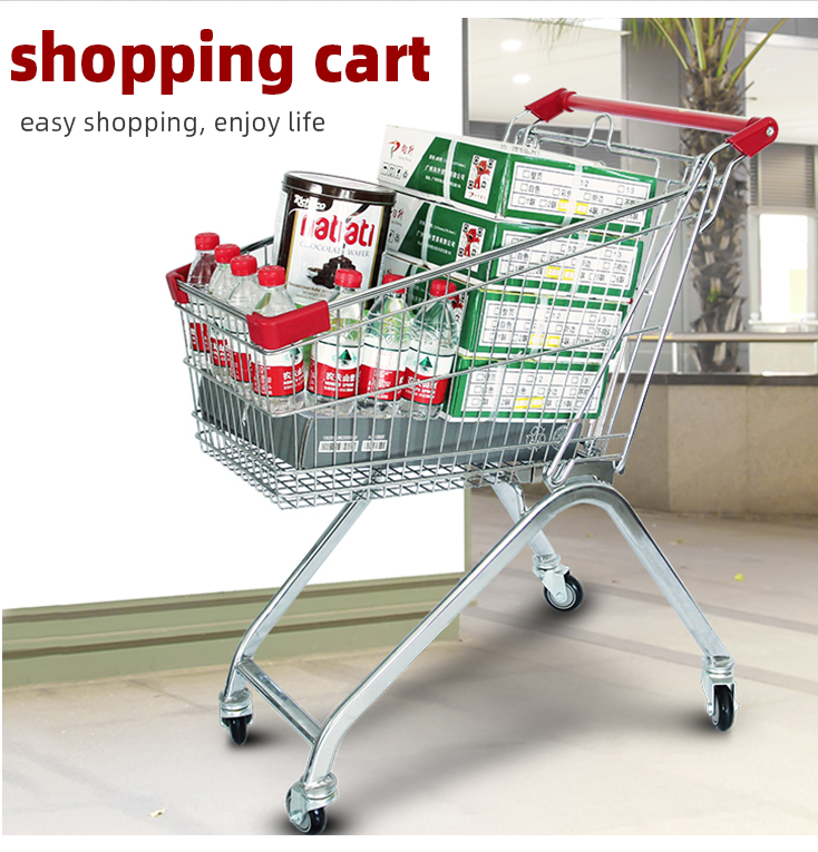Durable Stainless Steel Herringbone Shopping Cart Supermarket  Trolley with Platform Structure