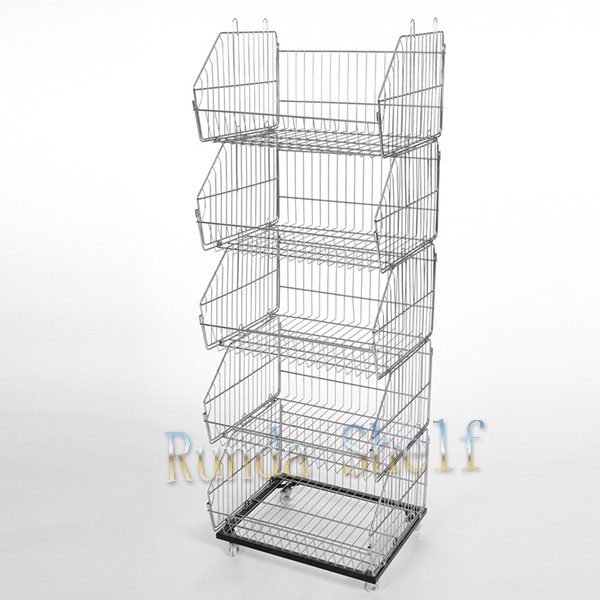 Single Sided Metal Snack Display Rack with Wire Basket Stand Store Grid Shelf for Effective Promotion Tables
