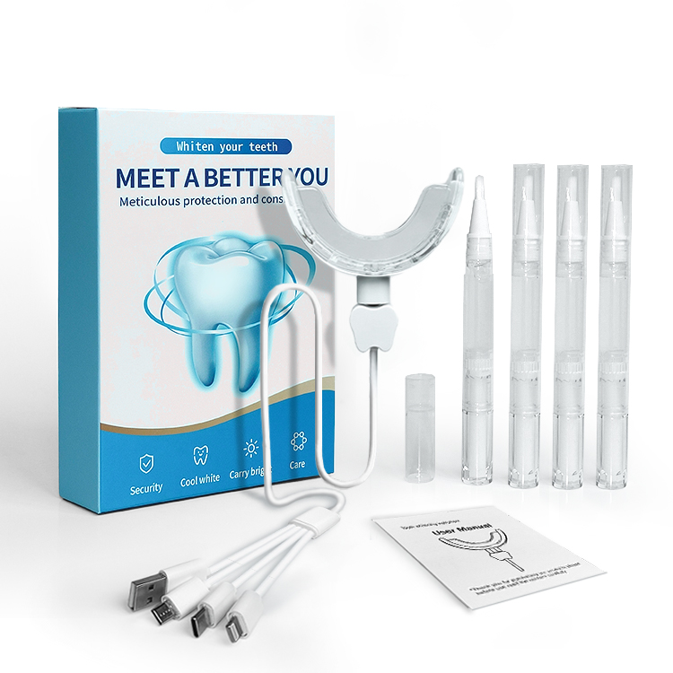 Portable Dental Teeth Whitening Kit With 4 Whitening Gels LED Blue Light Tooth White Strips Kit Teeth Whitening Home Kit