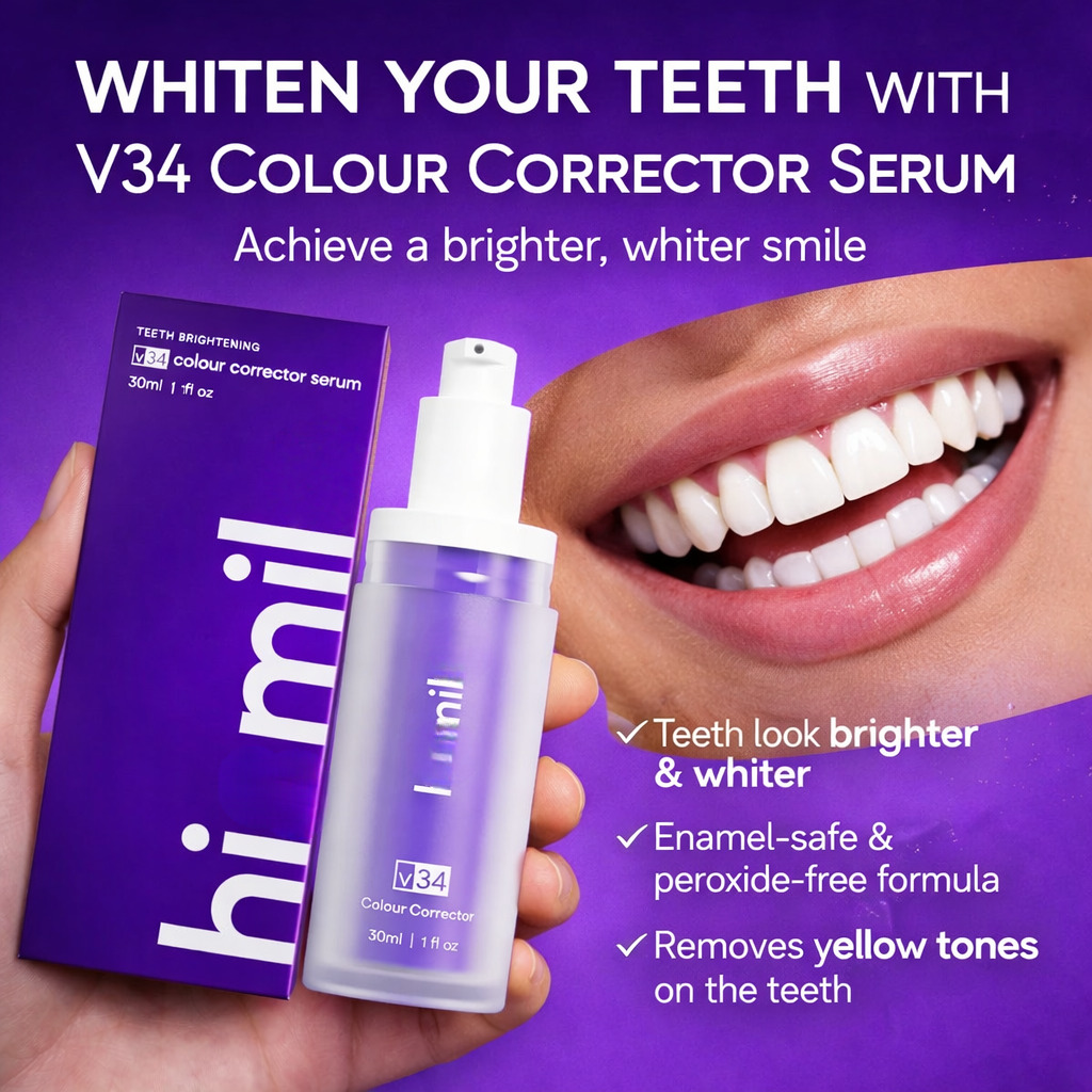 V34 Teeth Brightening Serum Purple Colour Corrector Instant Whitening Drops Peroxide Free Formula for Yellow Teeth