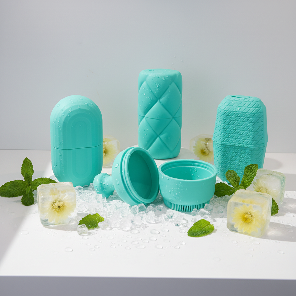 2in1 Food Grade Silicone Ice Face Roller Facial Brush Exfoliating Cleaner Eco-Friendly Waterproof Skin Care Tools for Home Use