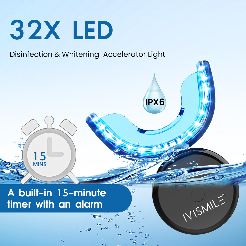 IVISMILE Custom Wireless Home Use Dental Bleaching 32 Leds Blue Light Teeth Whitening Kit Private Label with FDA Approval