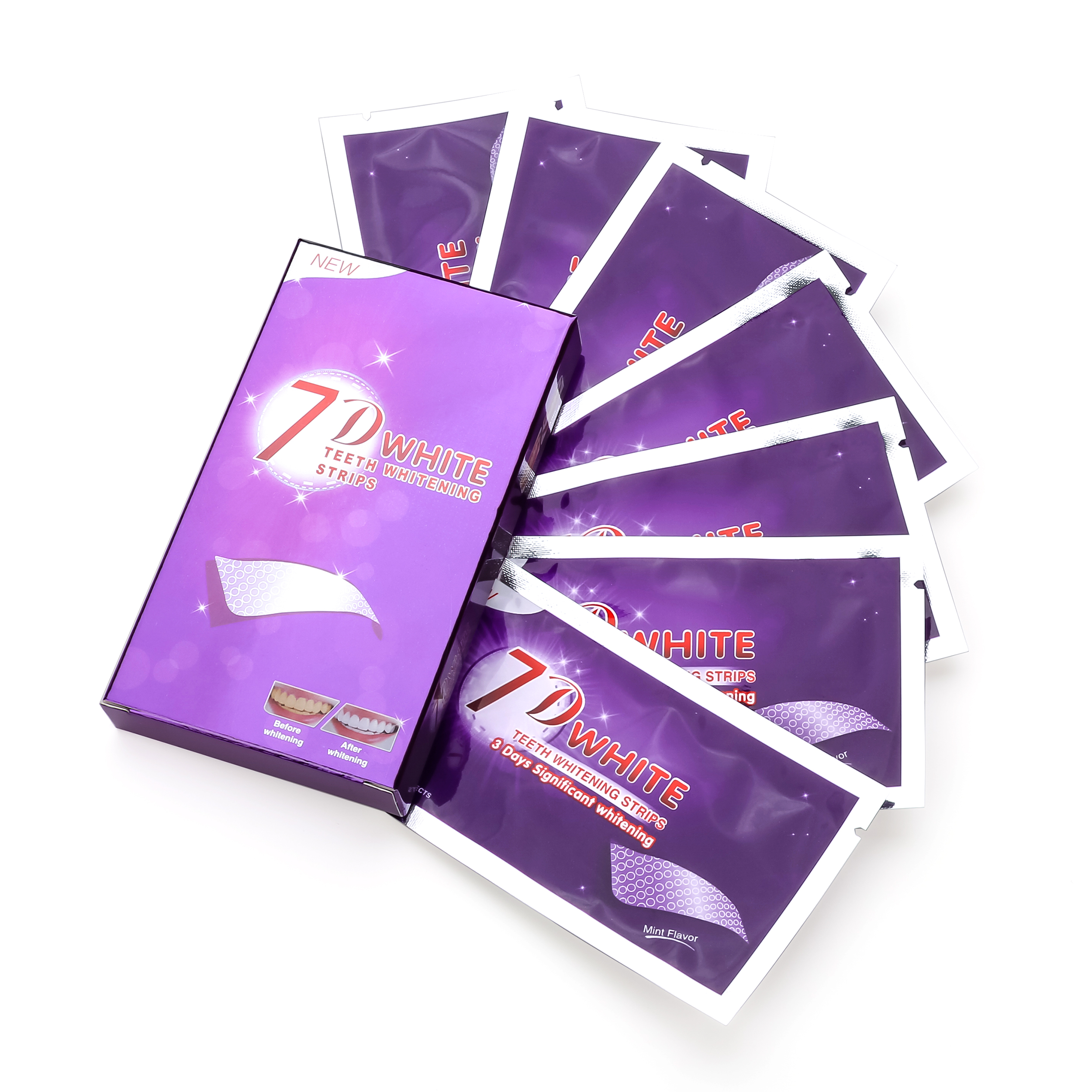 Customized logo Color Corrector 6%HP 10%HP 35%CP 14 Pairs Tooth Whiten Bleaching Purple Teeth Whitening Strips