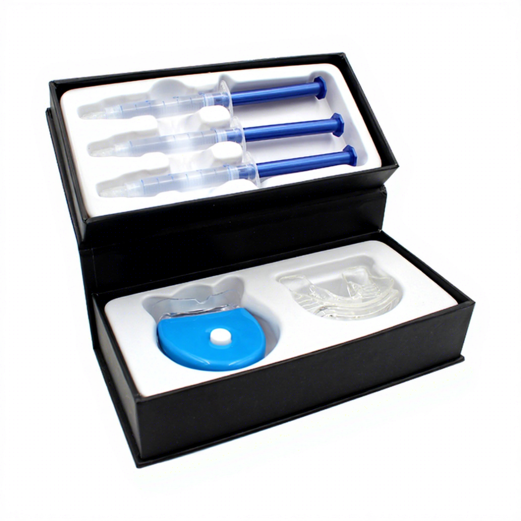 Premium Teeth Whitening Kit with 3 Gels Timer LED Light &amp; Custom Logo Luxury Gift Set Box