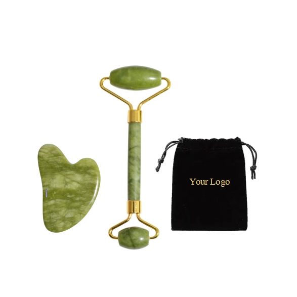 100% Natural Xiuyan Green Jade Roller and Gua Sha Tools Facial Guasha Rodillo De Jade Rolelr Eye Massage Roller for Skincare
