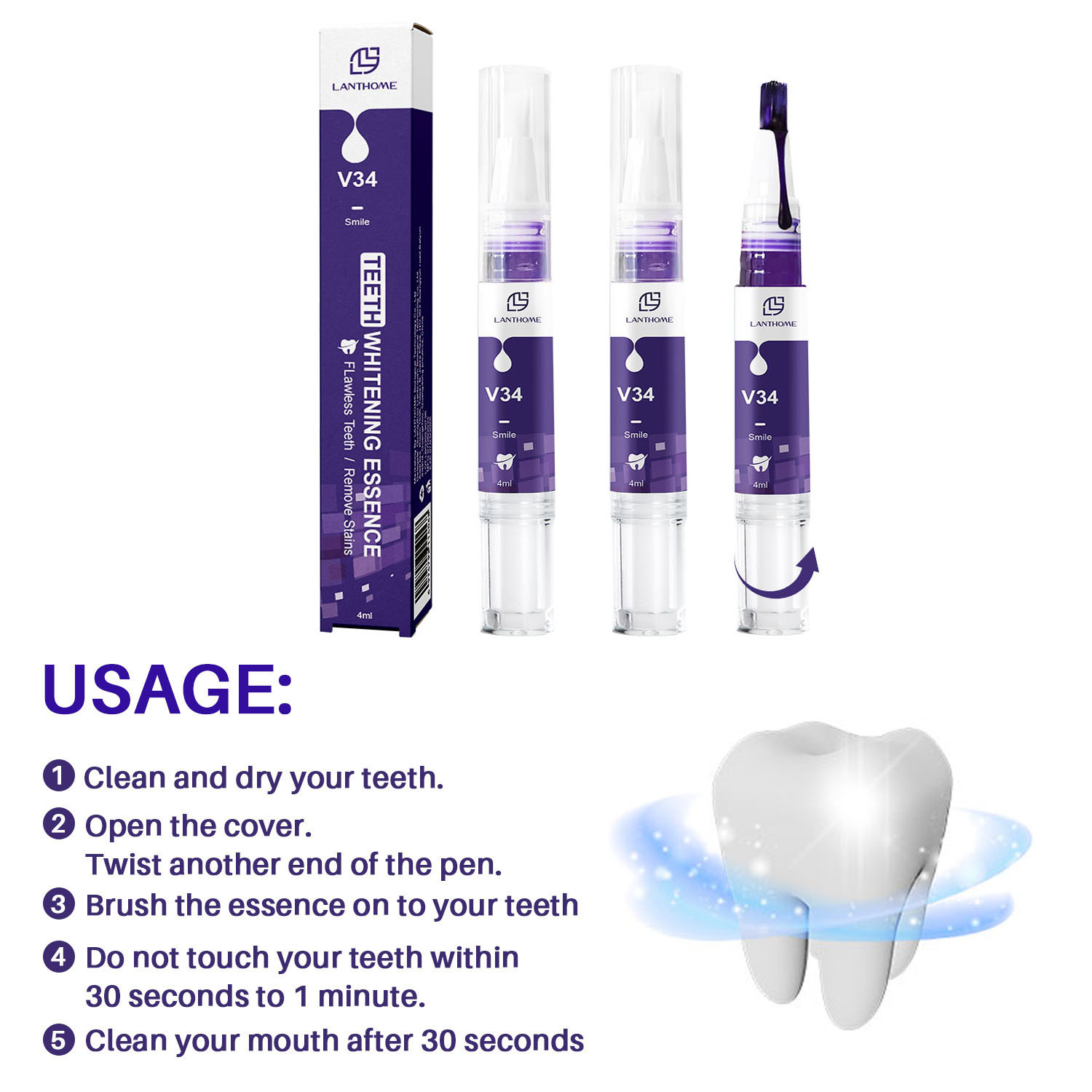 Teeth Whitening Toothpaste Cavity Cleaning Enamel Repair Remove Whitening Corrector Purple Color Stains Teeth Whitening Pen SS