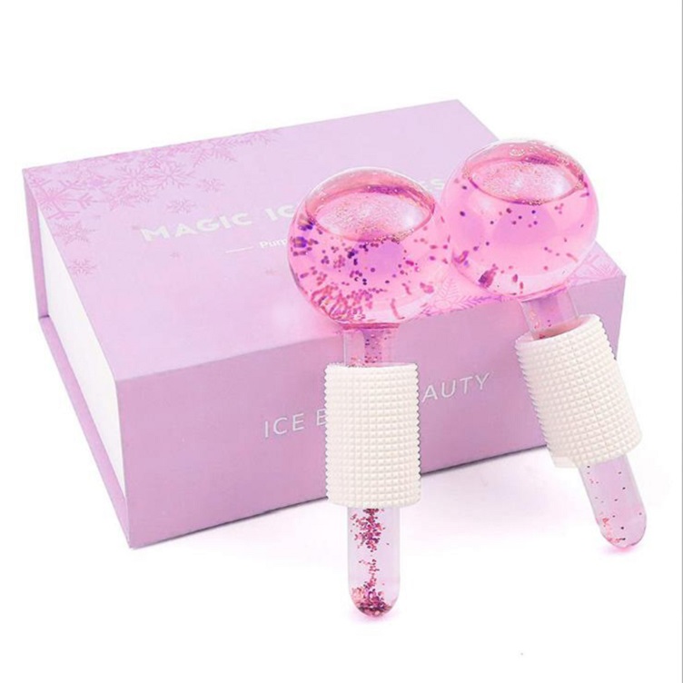 Factory Price Glass Material Glitter Cold Globes Stainless Steel Ice Globes Cooling Facial Ice Roller for Eye Face Body