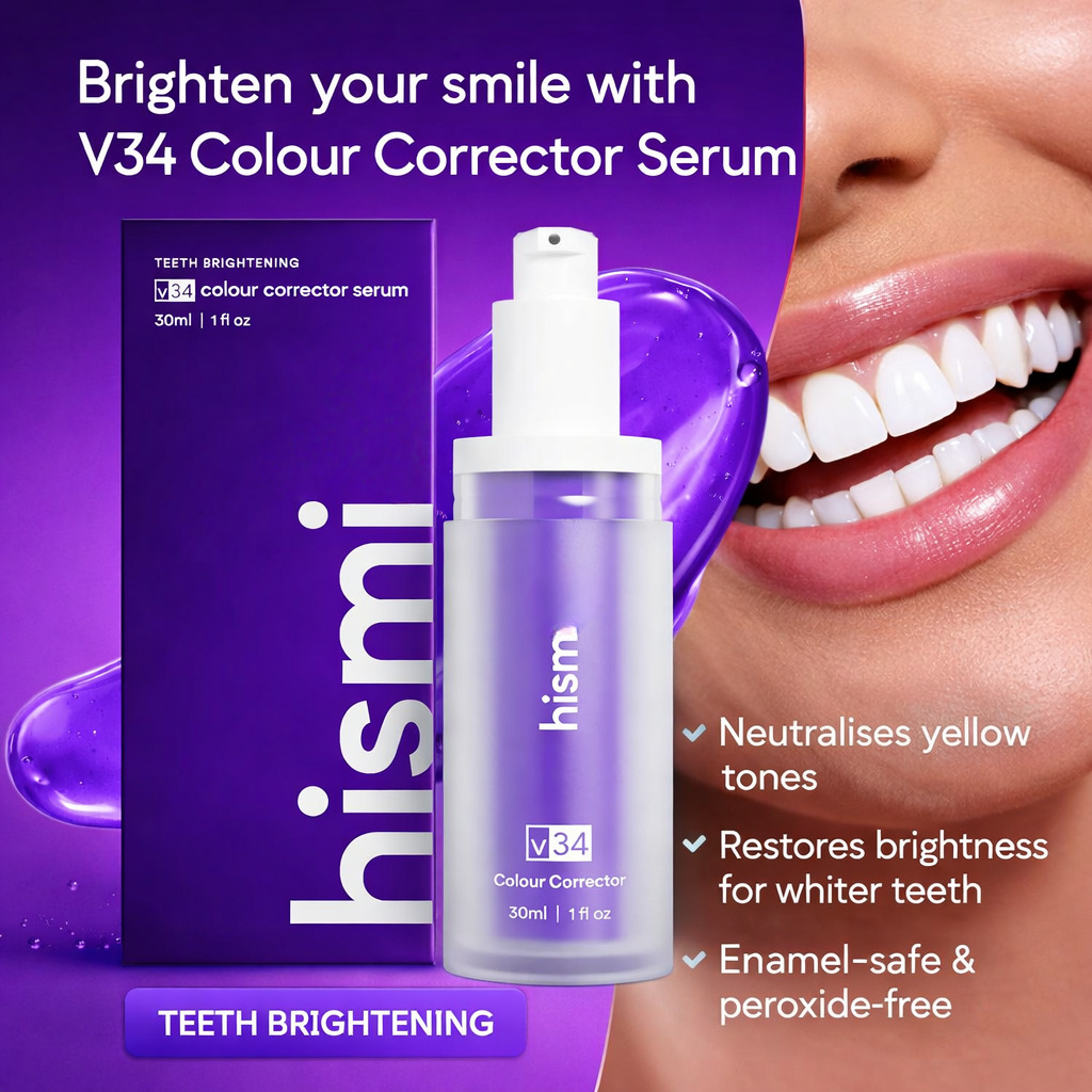 V34 Teeth Brightening Serum Purple Colour Corrector Instant Whitening Drops Peroxide Free Formula for Yellow Teeth