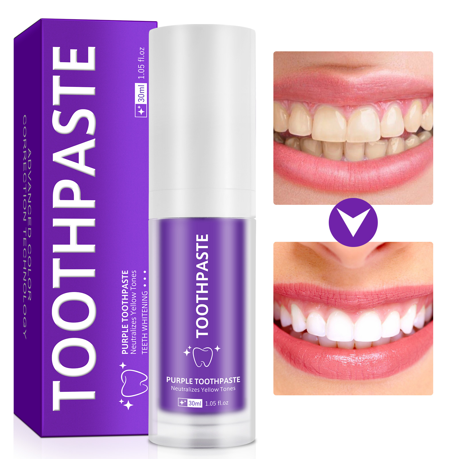 Wholesale Hot Sale 30ml Purple Foam Remove Stains Dental Colour Corrector Teeth Whitening Toothpaste