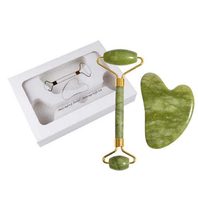 100% Natural Xiuyan Green Jade Roller and Gua Sha Tools Facial Guasha Rodillo De Jade Rolelr Eye Massage Roller for Skincare
