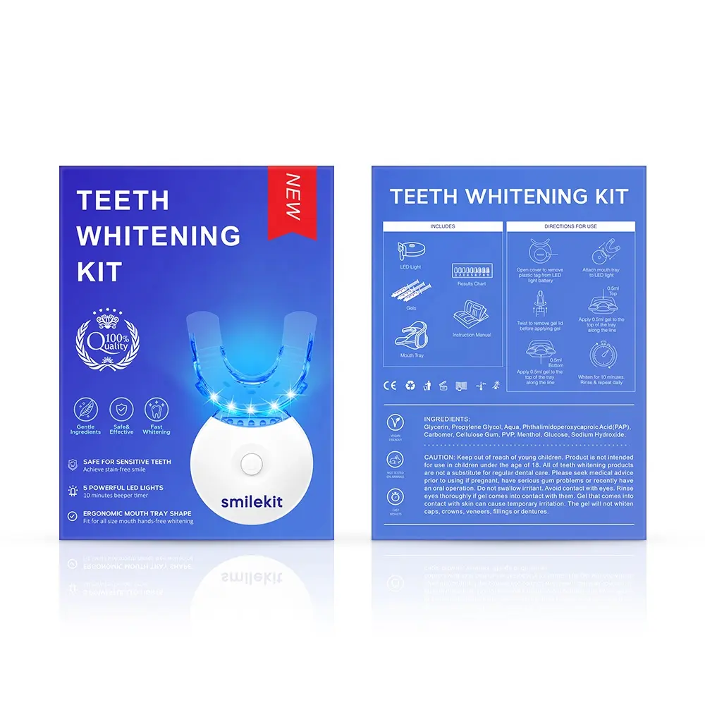 OEM Customised LED Light Teeth Whitening Kit with Pap Ingredients Whitening Gel for Home Use Private Logo