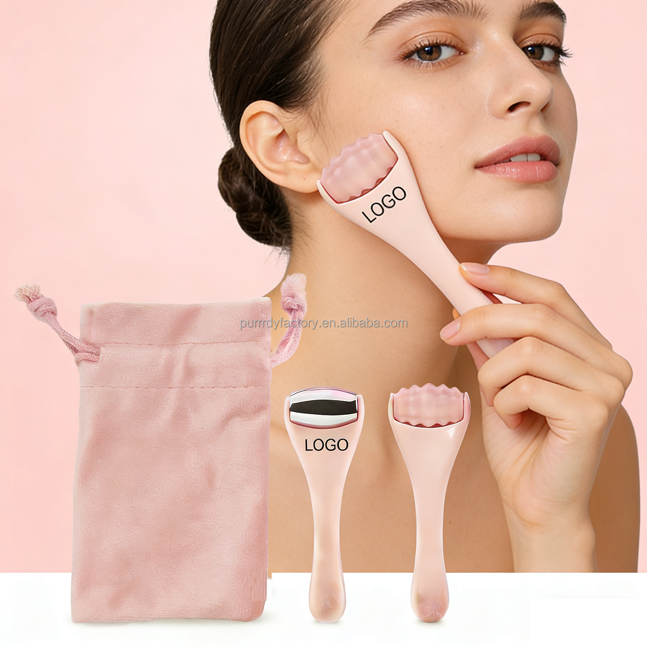 Custom Logo Mini Facial Roller Ice Face Roller Orthotic Skin Care Tool Set for Women Puffy Eyes Cold Therapy Lymphatic Drainage