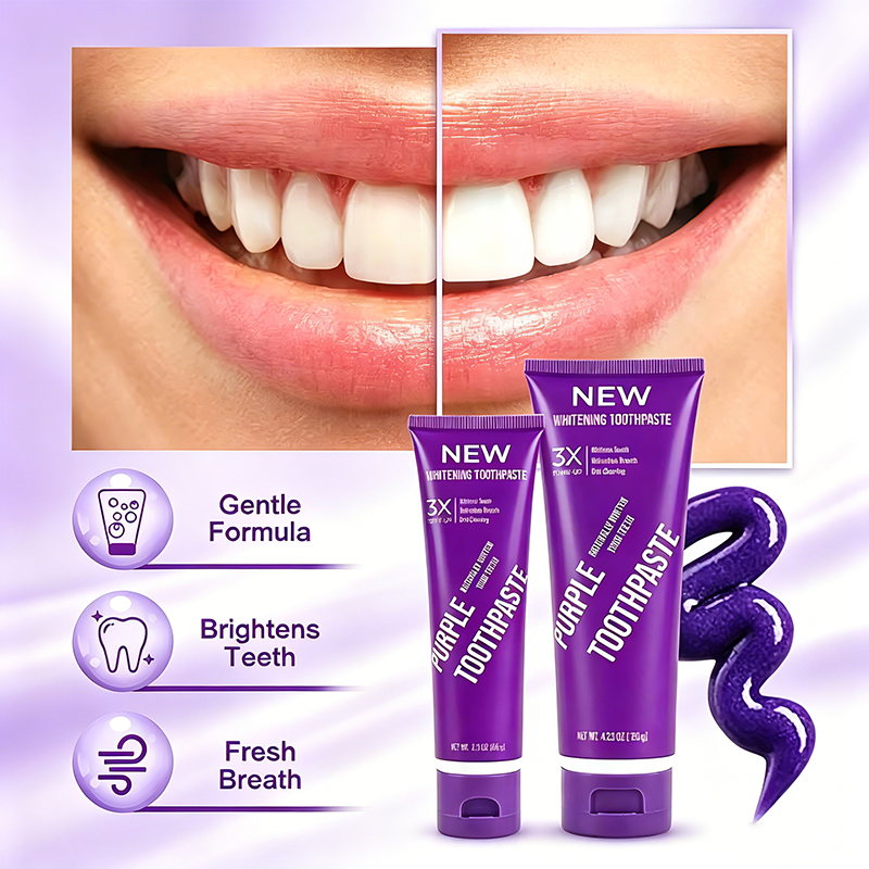 Popular Purple Toothpaste for Teeth Whitening Sensitive Tooth 120ml Mint Flavor Color Corrector Serum