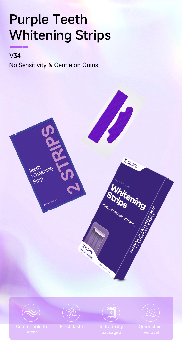 V34 Purple Teeth Whitening Color Correction Instant Brightening Whiten Strips 7 14 Treatment