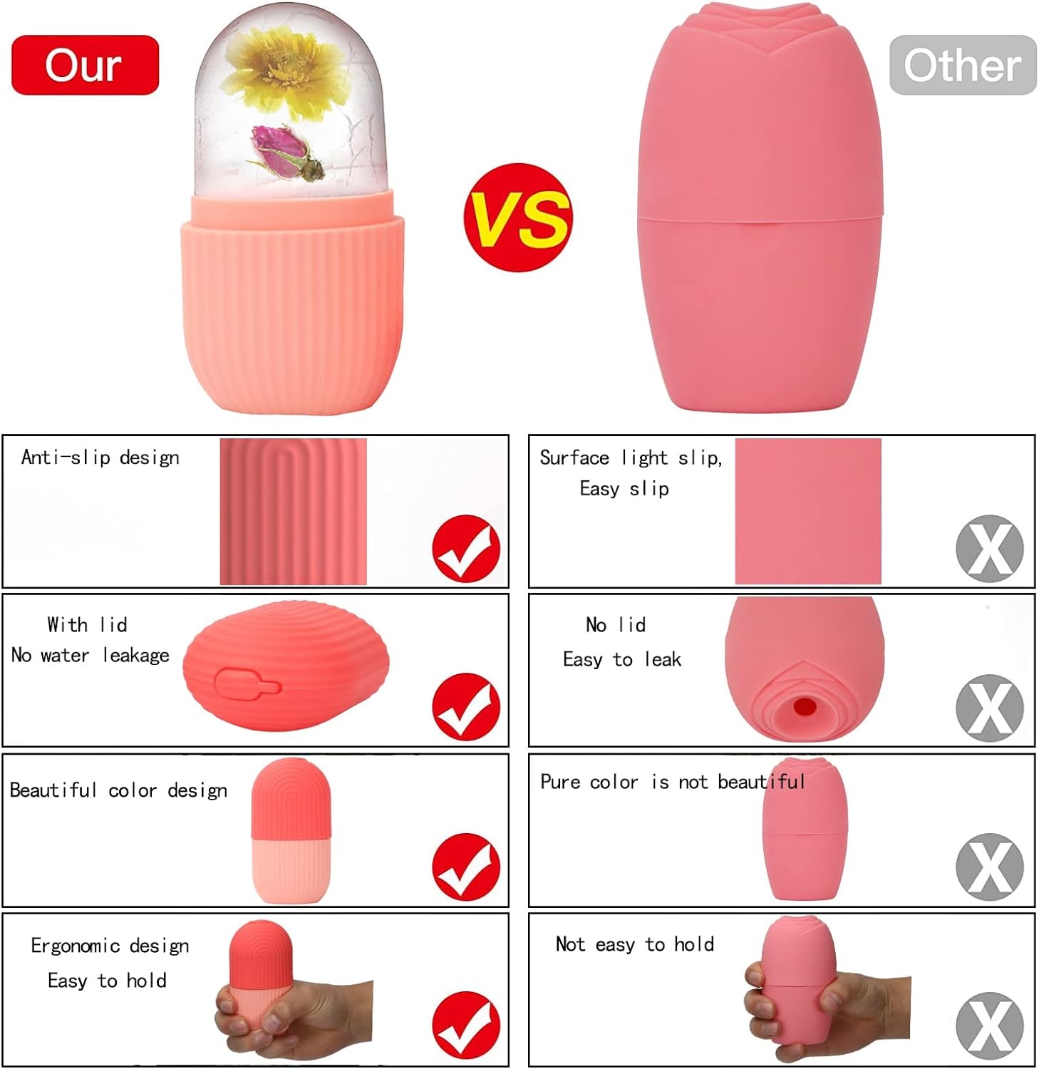 Beiqili Silicone Ice Cube Facial Contouring Ice Mold Roller 5 Colours Frozen Face Massager 105g for Beauty