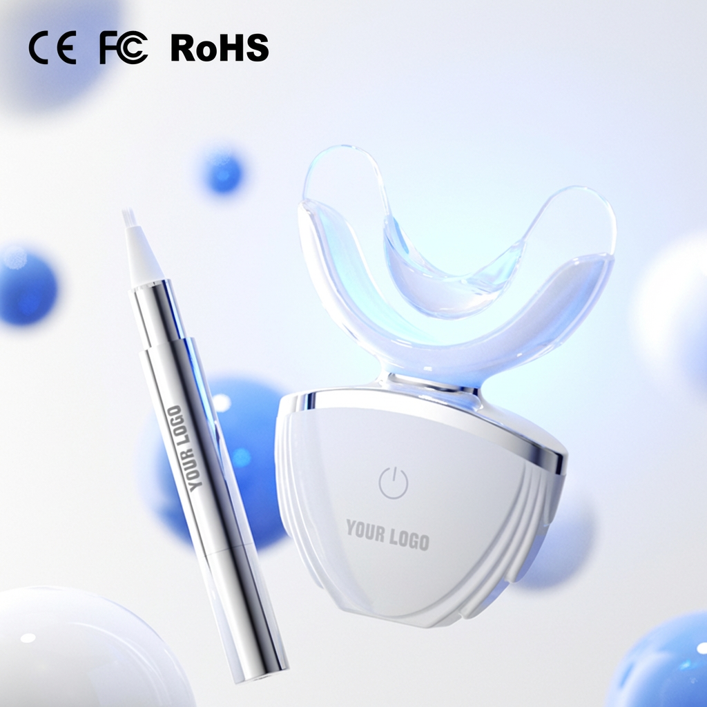 Portable Dental LED Teeth Whitening Kit Red Blue Light Wireless Charging IPX7 Teeth Whitening Device Home Use OEM Private Label