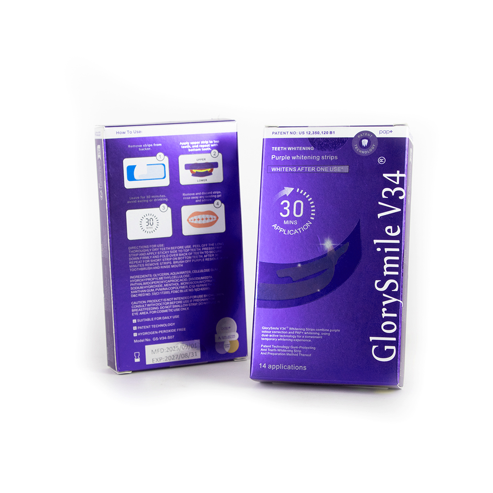 Glorysmile V34 Purple Teeth Whitening Color Correction Instant Whiten Strips 7 Treatment