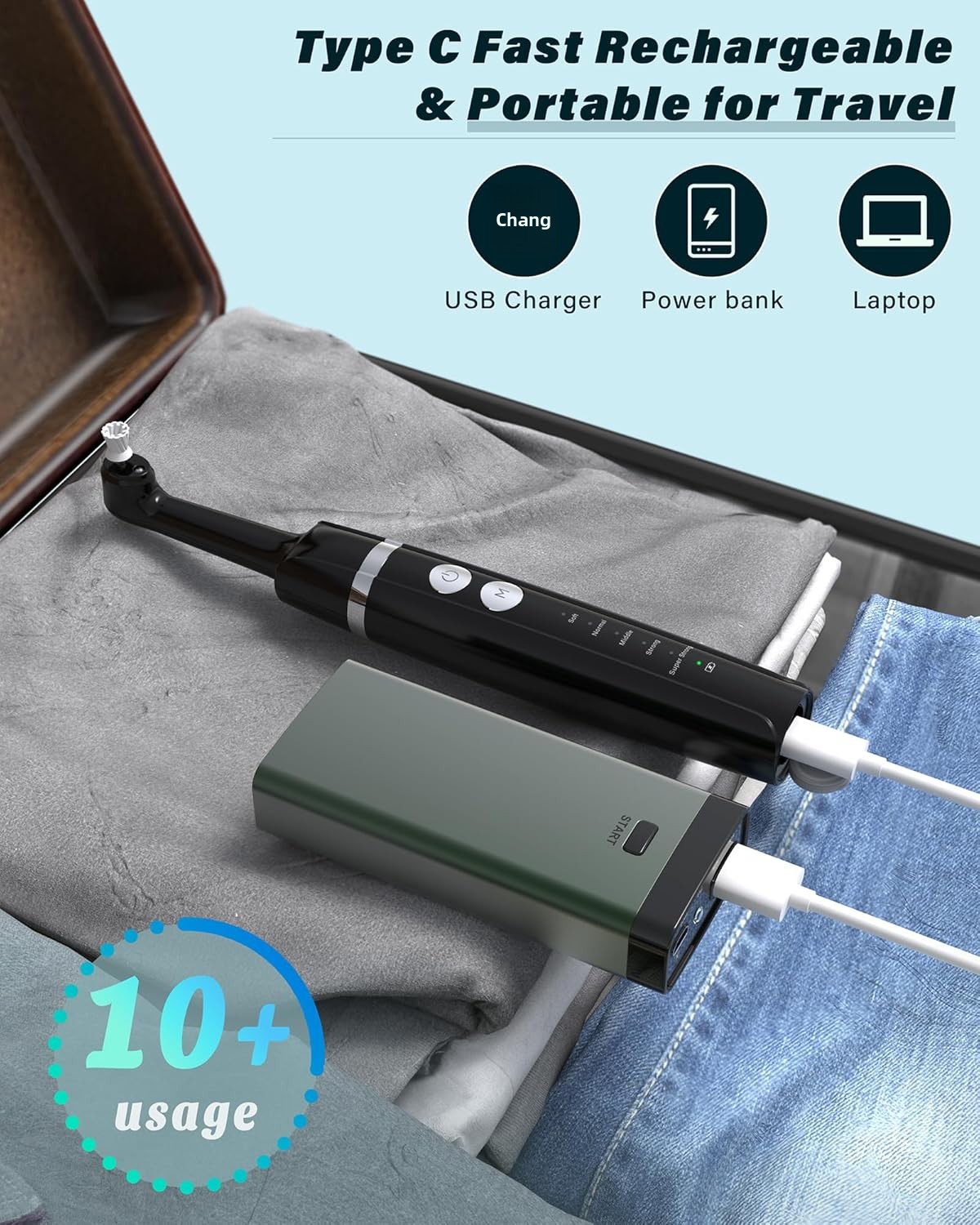 Rechargeable Tooth Whitening &amp; Polishing Kit with 5 Brush Heads LED Light Easy-Use At-Home Dental Care Wholesale Factory